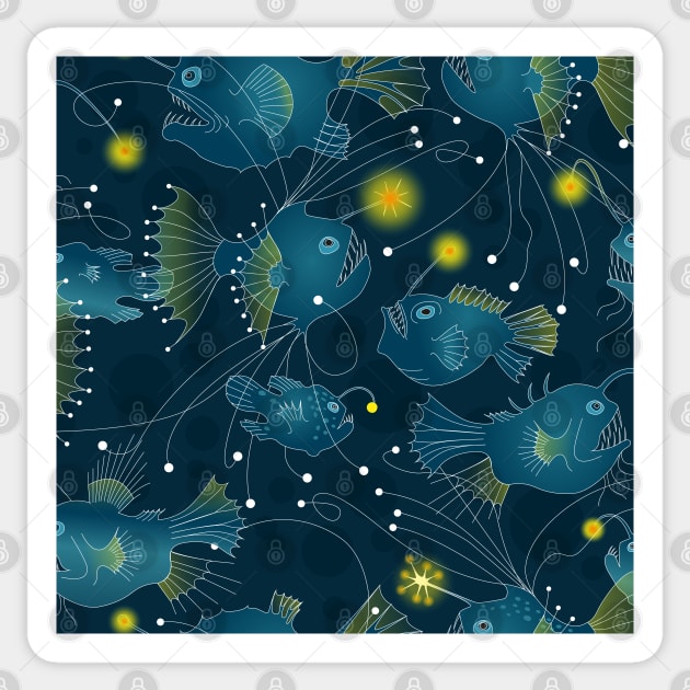 Angler fish - blue Sticker by kobyakov